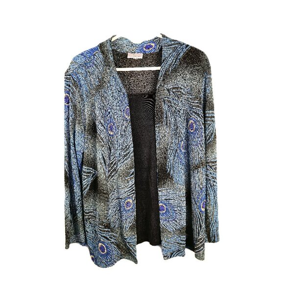 JM Collection Size OX Womens Blue Peacock Blouse Attached Cardigan Long Sleeve - Picture 1 of 6